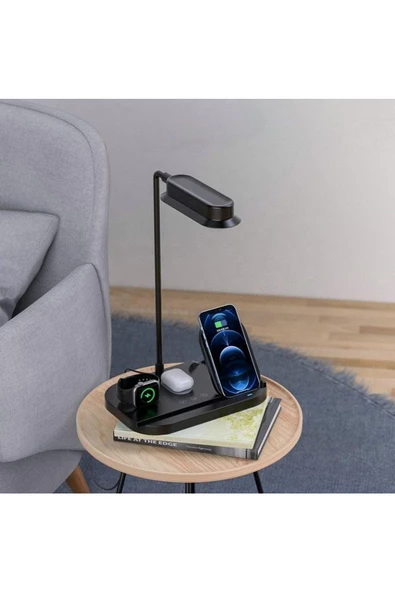 Mmctech 4 In 1 15w Hızlı Şarj 3 Kademeli Işık Apple Watch Androit Için Wireless Kablosuz Masa Şarj Standı - Resim 4