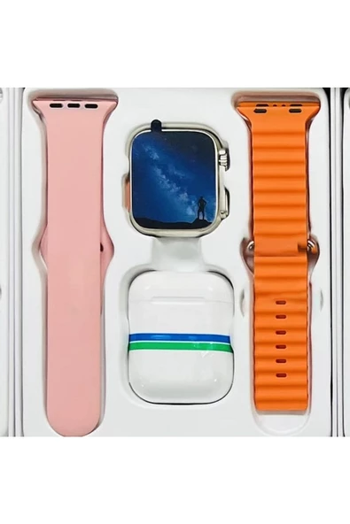 Mmctech Smart Watch8 T88 Ultra Akıllı Saat Airpods Kulaklık Arama Özeliği Çift Kordon Tüm Telefonlara Uyumlu