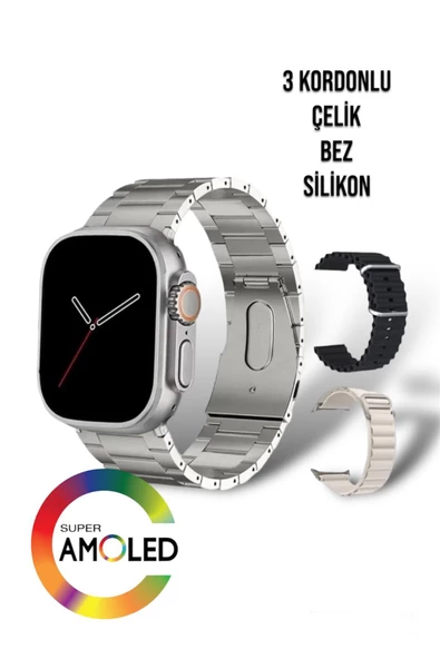 Mmctech Hk 8 Akıllı Saat 49mm Amoled Pusula Nfc 3 Kordon( Metal - Plastik -bez ) Vidalı