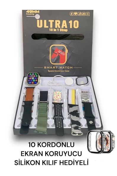 Mmctech Smart Watch 8 Ultra 49 Mm 10 In 1 Akıllı Saat 10 Kordonlu Takvim Spor Whatsapp Menülü Koruma Kılıflı