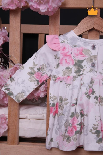 Babyhola Kız Bebek Omuz Fırfır Detaylı Çiçek Desenli Bandanalı Elbise 23625 - 7