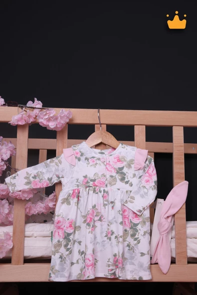Babyhola Kız Bebek Omuz Fırfır Detaylı Çiçek Desenli Bandanalı Elbise 23625 - 11