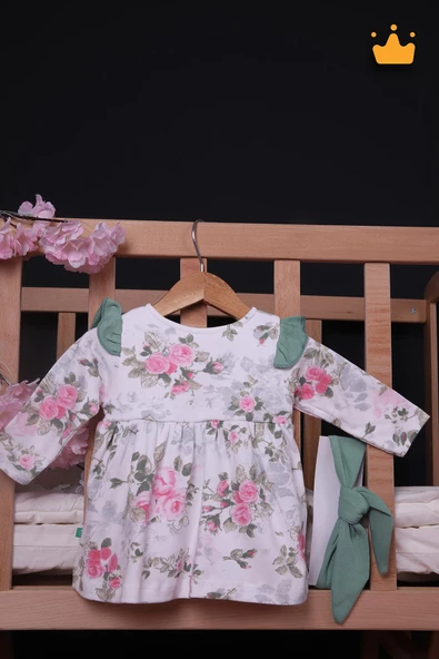 Babyhola Kız Bebek Omuz Fırfır Detaylı Çiçek Desenli Bandanalı Elbise 23625 - 5