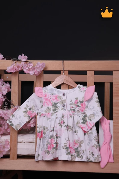 Babyhola Kız Bebek Omuz Fırfır Detaylı Çiçek Desenli Bandanalı Elbise 23625 - 6