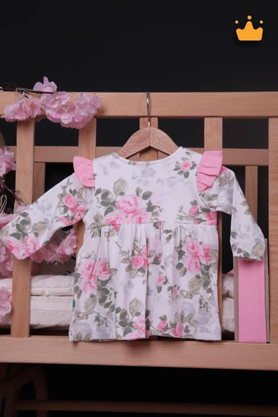 Babyhola Kız Bebek Omuz Fırfır Detaylı Çiçek Desenli Bandanalı Elbise 23625 - 10