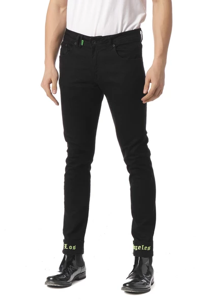 Erkek Slim Fit Paçası Yazı Detaylı Likralı Jean Kot Pantolon - 11