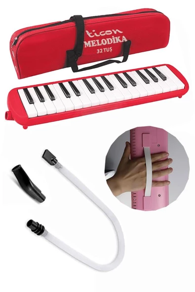 Melodika 32 Tuşlu Kırmızı Bez Çantalı 1 Adet Müzik Defteri A4 Plastik Kapak 40 Yaprak Spralli 1 Adet Hortumlu Melodika Askılı Taşıma Kulplu Okul Öğrenci - 2