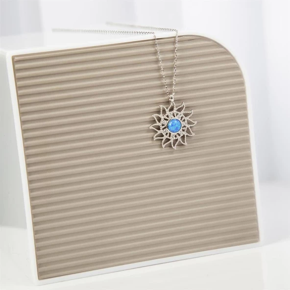 Mavi Firuze Taşlı 925 Gümüş Kadın Kolye - 2