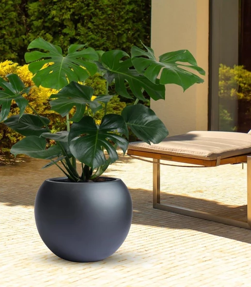 Nettenevime Fiber Saksı Antrasit Küre Yuvarlak Top Vazo Dekoratif Saksı Fiberglas 30*30cm - 5