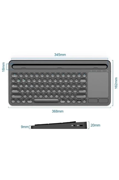 Apple iPad Air 5. Nesil 10.9" Uyumlu Kablosuz Bluetooth Şarjlı Büyük Boy Standlı TouchPad'li Klavye - 3