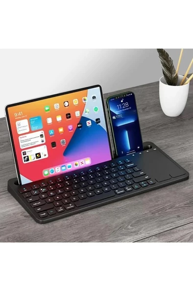 Apple iPad Air 5. Nesil 10.9" Uyumlu Kablosuz Bluetooth Şarjlı Büyük Boy Standlı TouchPad'li Klavye - 2