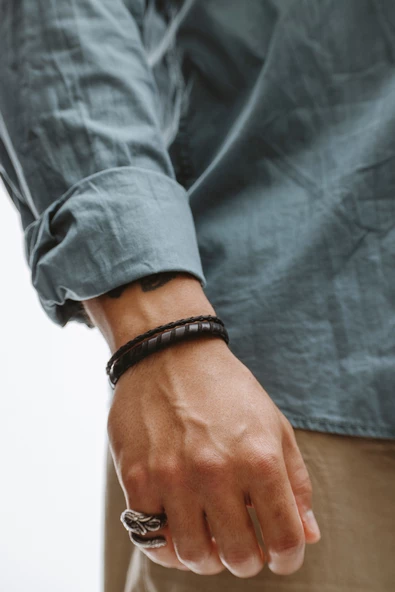 Hakiki Deri Süet Siyah Örgü Bileklik - 2