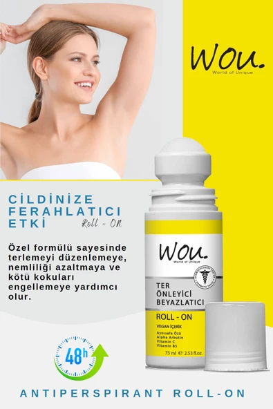 WOU World of Unique Ter Önleyici Ve Beyazlatıcı Roll On, Alpha Arbutin, Aynısafa Özlü Antiperspirant Whitening 75 ml - 5