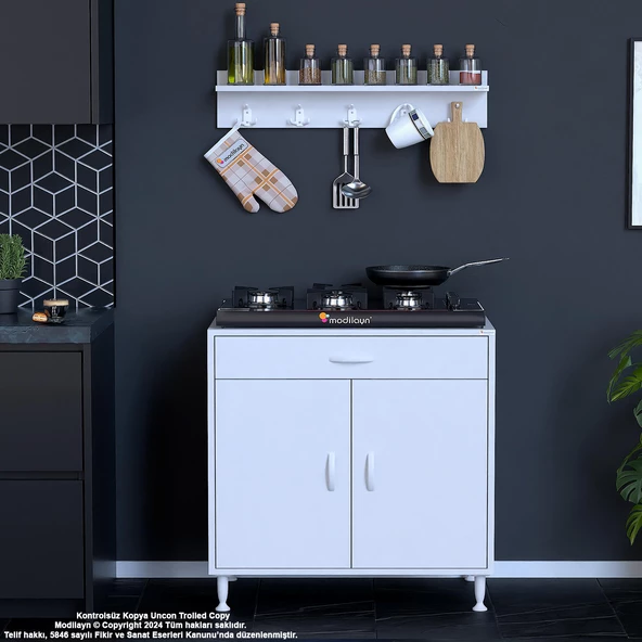 Modilayn BİRCE XL-70 x 87 x 48 cm Tüp Bölmeli Set Ocak Altı Dolap ve Baharat Rafı - 3