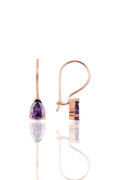 Gümüş rose ametis taşlı çengelli damla küpe SGTL10118MOR