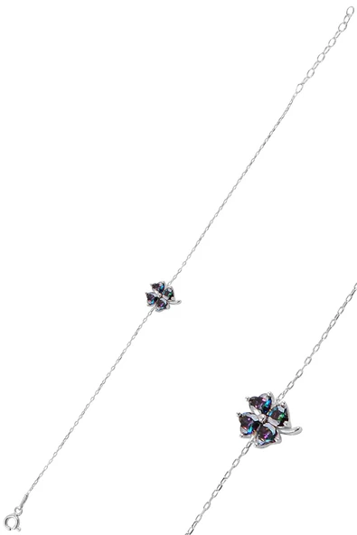 Gümüş rodyumlu mistik taşlı yonca bileklik  SGTL10091MISTIK ürün görseli