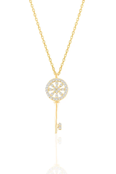 Gümüş altın yaldızlı zirkon taşlı anahtar kolye SGTL10930GOLD ürün görseli 1