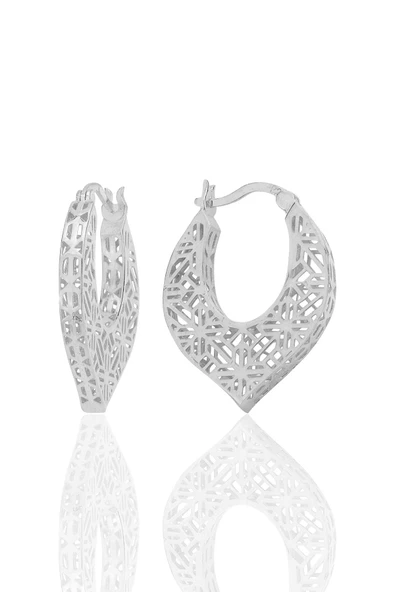 Gümüş beyaz altın rodyumlu özel işçilikli füzyon oval küpe SGTL12542RODAJ ürün görseli