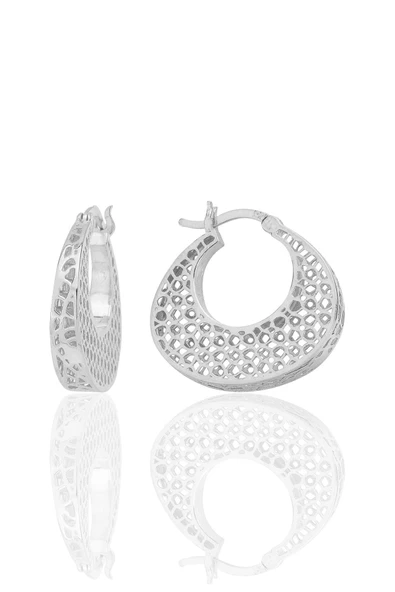 Gümüş beyaz altın rodyumlu özel işçilikli petek modeli füzyon halka küpe SGTL12540RODAJ ürün görseli