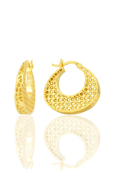 Gümüş altın yaldızlı özel işçilikli petek modeli füzyon halka küpe SGTL12540GOLD ürün görseli