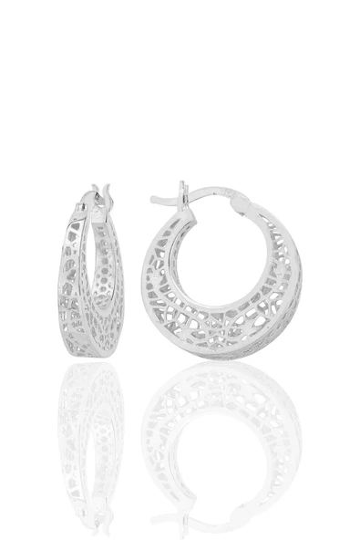 Gümüş beyaz altın rodyumlu özel işçilikli desenli füzyon halka küpe SGTL12539RODAJ ürün görseli