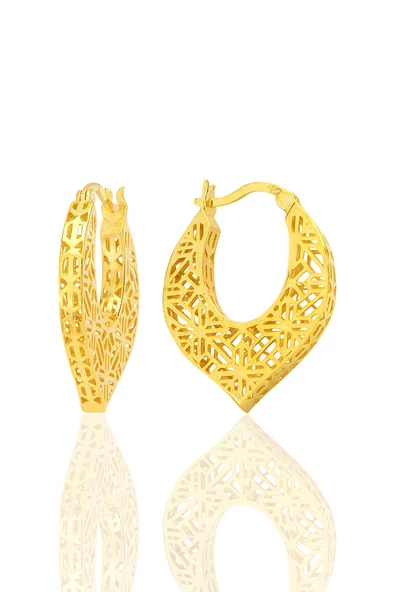 Gümüş altın yaldızlı özel işçilikli füzyon oval küpe SGTL12542GOLD ürün görseli