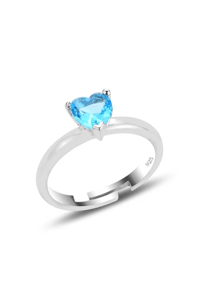 Gümüş rodyumlu akuamarin taşlı brilliant ayarlamalı kalp yüzük SGTL12526MAVI ürün görseli