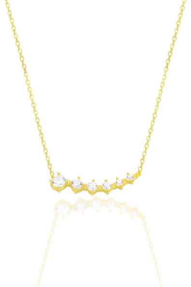 Gümüş altın yaldızlı zirkon sıra taşlı pırıltı kolye SGTL12555GOLD ürün görseli
