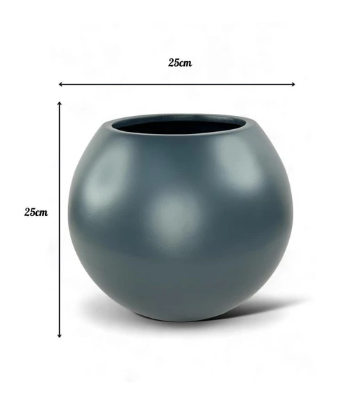 Nettenevime Fiber Saksı Antrasit Küre Yuvarlak Top Vazo Dekoratif Saksı Fiberglas 25*25cm - 3