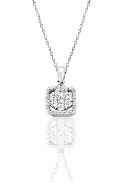 Gümüş rodyumlu zirkon taşlı pırlanta montür tasarım kare kolye SGTL12568RODAJ ürün görseli