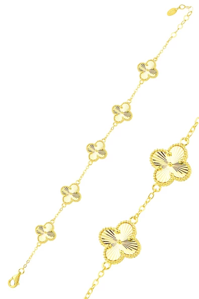 Gümüş altın yaldızlı lazerli tasarım yonca bileklik SGTL12560GOLD ürün görseli