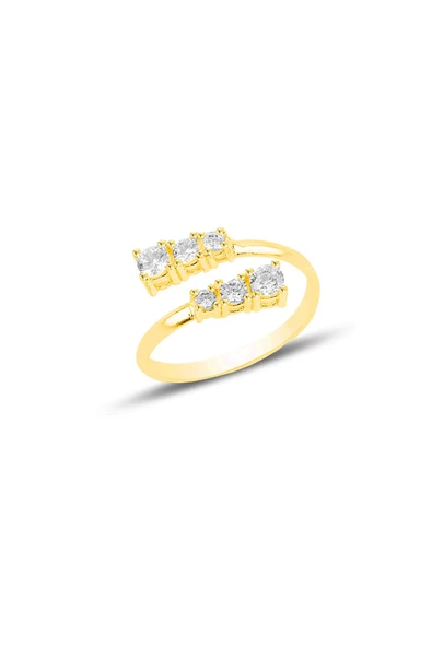 Gümüş altın yaldızlı zirkon taşlı üstten ayarlamalı pırıltı yüzük SGTL12574GOLD