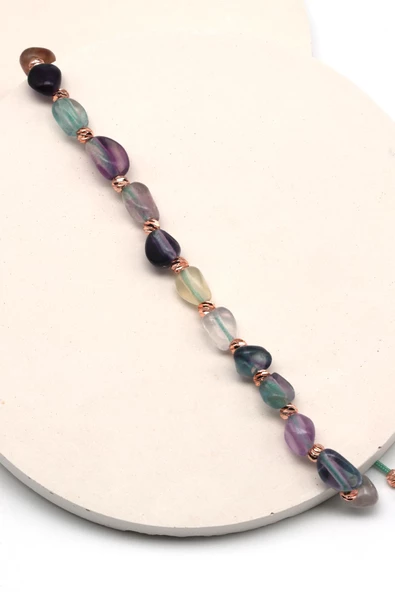 Florit Doğal Taş Makrome Örme Bileklik Mercimek Kesim - Resim 2