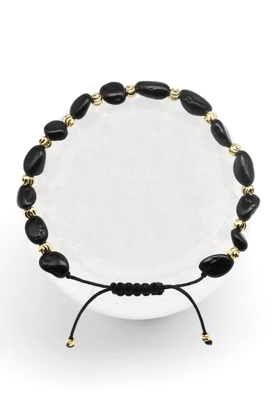 Turmalin Doğal Taş Makrome Örme Bileklik Mercimek Kesim ürün görseli 1