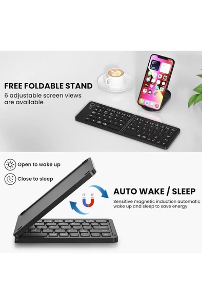 Apple iPad Pro 11" Uyumlu Kablosuz Bluetooth Şarjlı Taşınabilir Katlanır Klavye - 2
