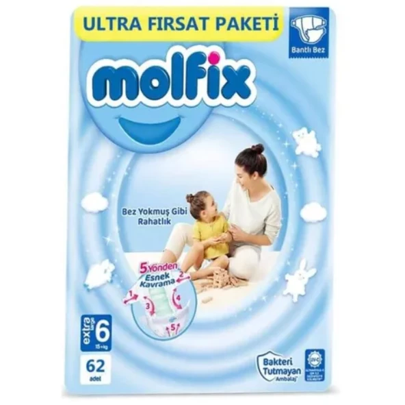 Molfix 6 Numara Extra Large 62'li Bebek Bezi