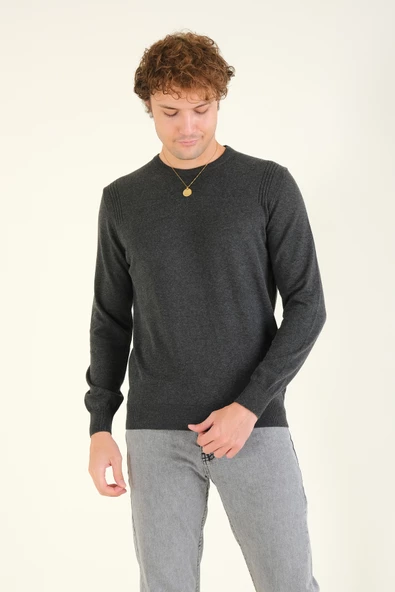 Erkek Biyeli Sıfır Yaka Kazak Antrasit - 2