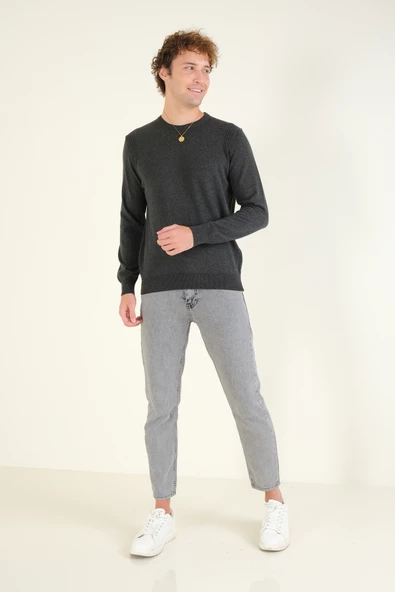 Erkek Biyeli Sıfır Yaka Kazak Antrasit - 5