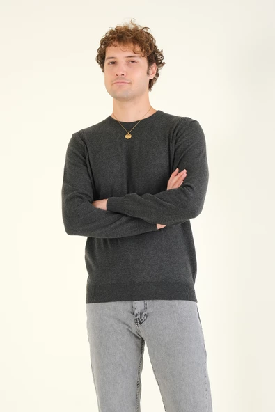 Erkek Biyeli Sıfır Yaka Kazak Antrasit - 3