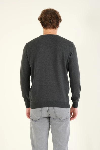 Erkek Biyeli Sıfır Yaka Kazak Antrasit - 6