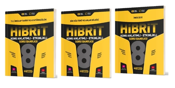 HIZ YAYINLARI 8. Sınıf İnkılap + Din + İngilizce Hibrit Soru Bankası (Konu Anlatımlı - Etkinlikli)