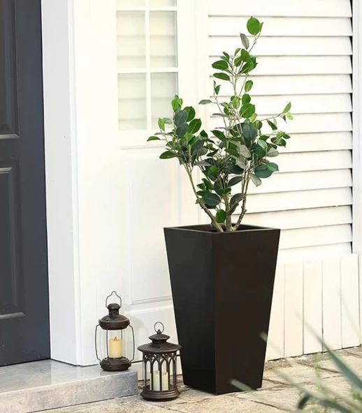 Nettenevime Fiber Saksı Antrasit Konik Vazo Dekoratif Saksı Fiberglas 30*30*50cm - 6