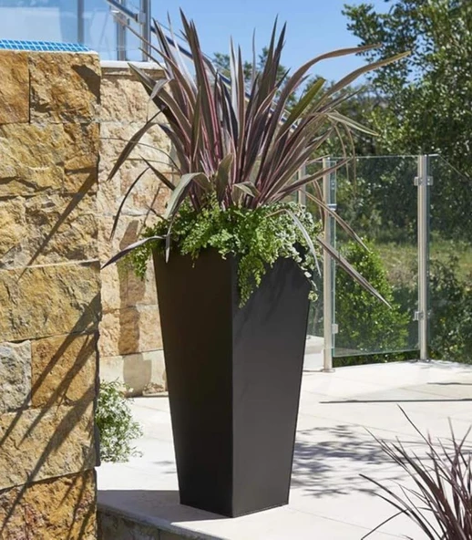 Nettenevime Fiber Saksı Antrasit Konik Vazo Dekoratif Saksı Fiberglas 30*30*50cm - 5