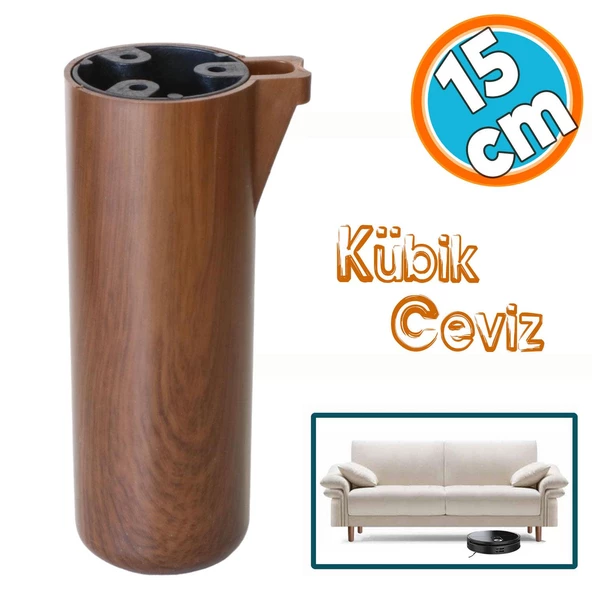 Mobilya Kapsül Ayak Yükseltici Kanepe TV Ünitesi Koltuk Ayağı Baza Ayakları Kübik Ceviz 15 cm ürün görseli