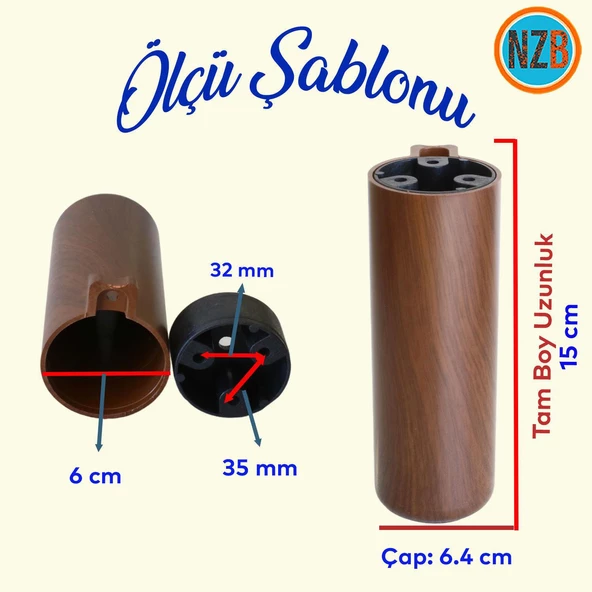 Mobilya Kapsül Ayak Yükseltici Kanepe TV Ünitesi Koltuk Ayağı Baza Ayakları Kübik Ceviz 15 cm - Resim 3