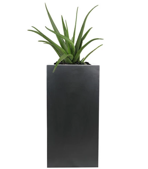 Nettenevime Fiber Saksı Antrasit Dik Dörtgen Vazo Dekoratif Saksı Fiberglas 25*25*50cm - 4