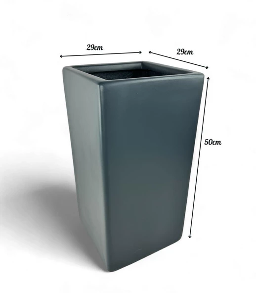 Nettenevime Fiber Saksı Antrasit Dik Dörtgen Vazo Dekoratif Saksı Fiberglas 25*25*50cm - 2