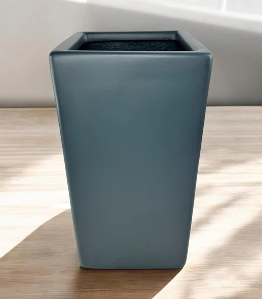 Nettenevime Fiber Saksı Antrasit Dik Dörtgen Vazo Dekoratif Saksı Fiberglas 25*25*50cm - 3