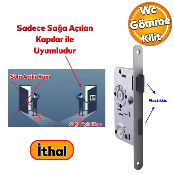 Kapı PVC Ahşap WC Banyo Gömme Sol Kilit Gövde Kilidi Silindirsiz Barelsiz Kilitli Kapılar İçin