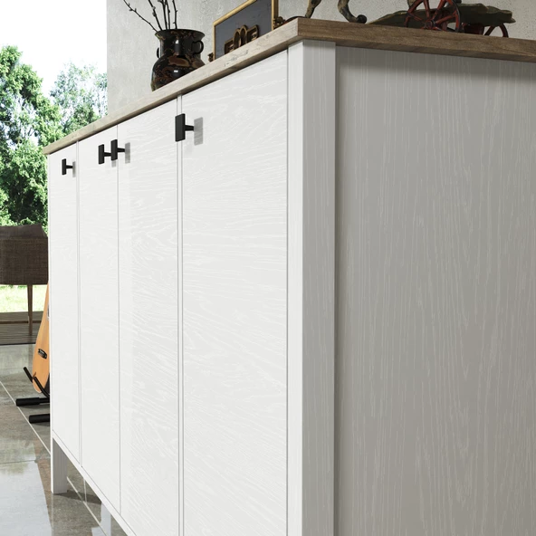 Sakura Marsilya  4 kapaklı konsol -Wood Beyaz-Minifiks Bağlantılı - 3